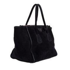 PRADA midnight blue suede TWIN POCKET Tote Bag