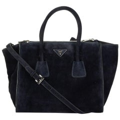 PRADA grey suede TWIN POCKET TOTE Scamosciato