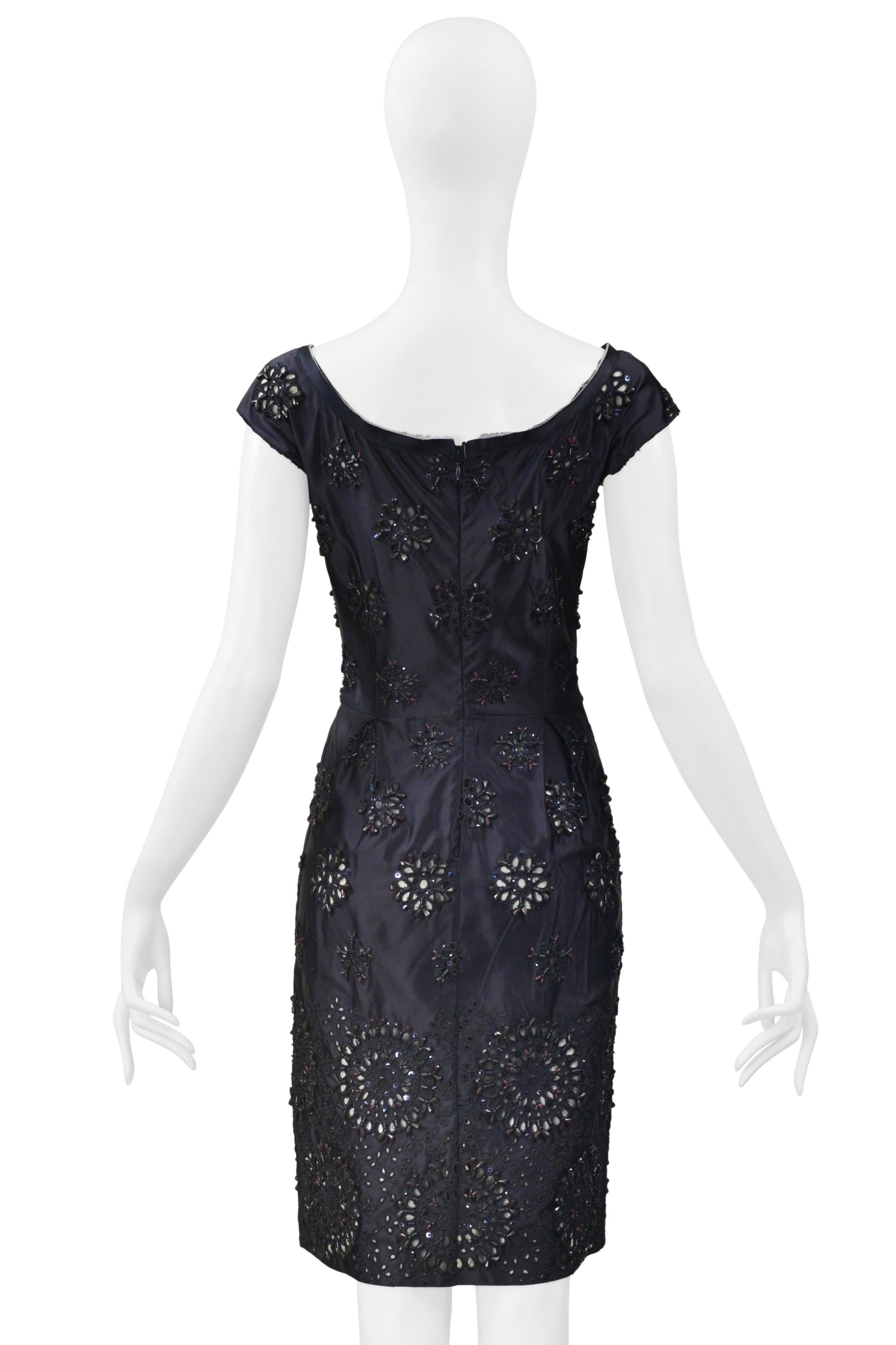 Prada Midnight Blue Taffeta Dress With Heavy Embroidery & Beading 6