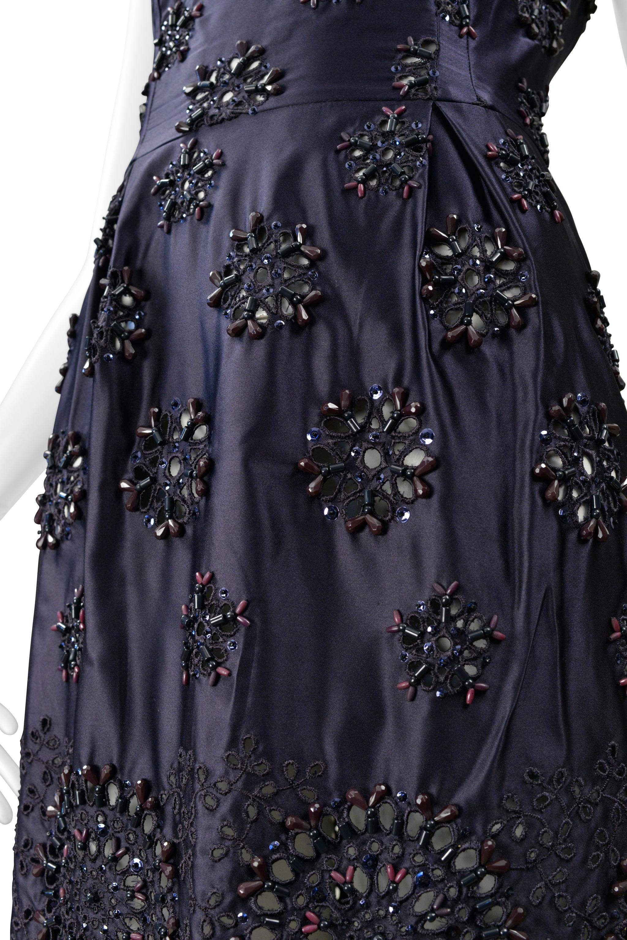 Prada Midnight Blue Taffeta Dress With Heavy Embroidery & Beading In Excellent Condition In Los Angeles, CA