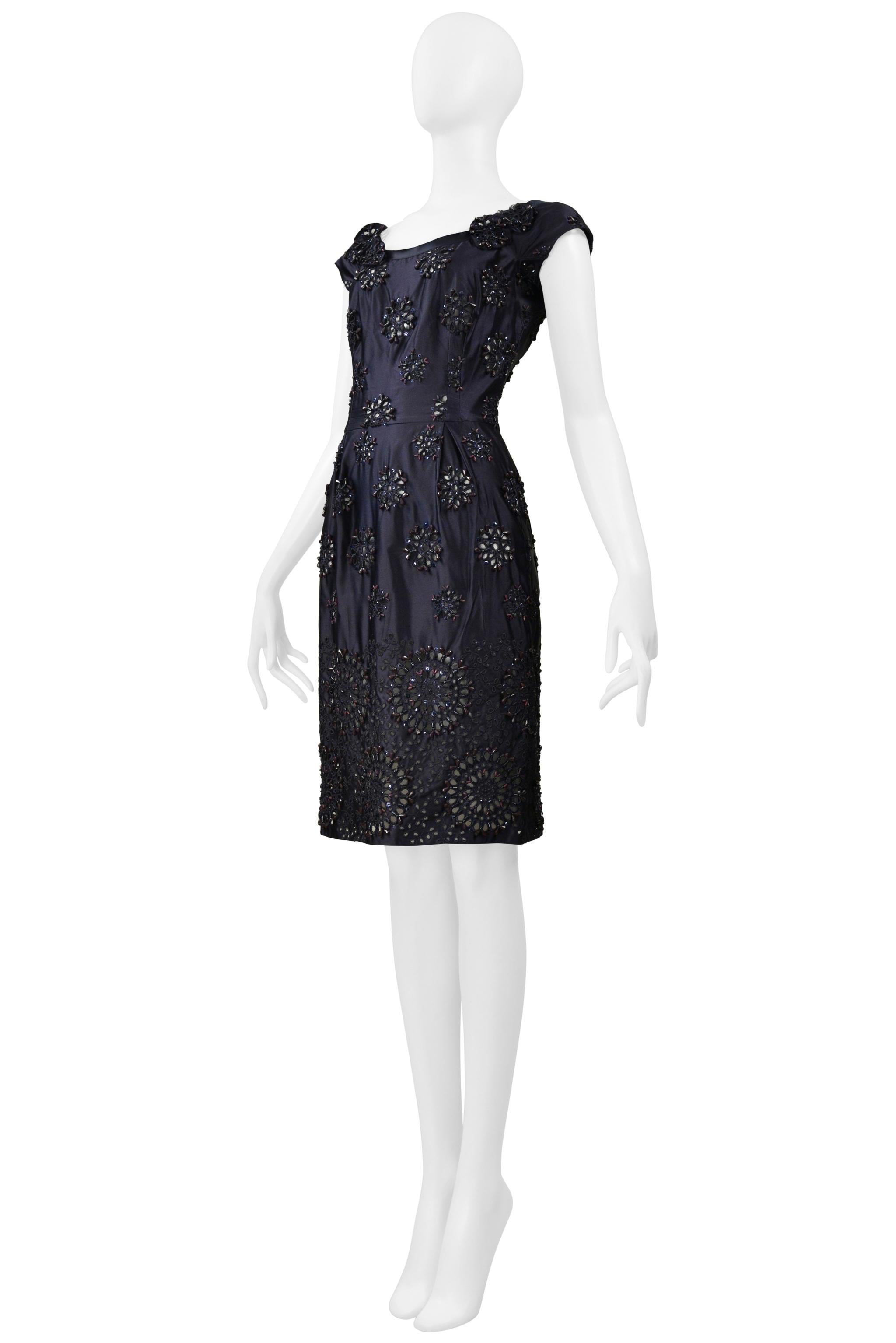 Women's Prada Midnight Blue Taffeta Dress With Heavy Embroidery & Beading