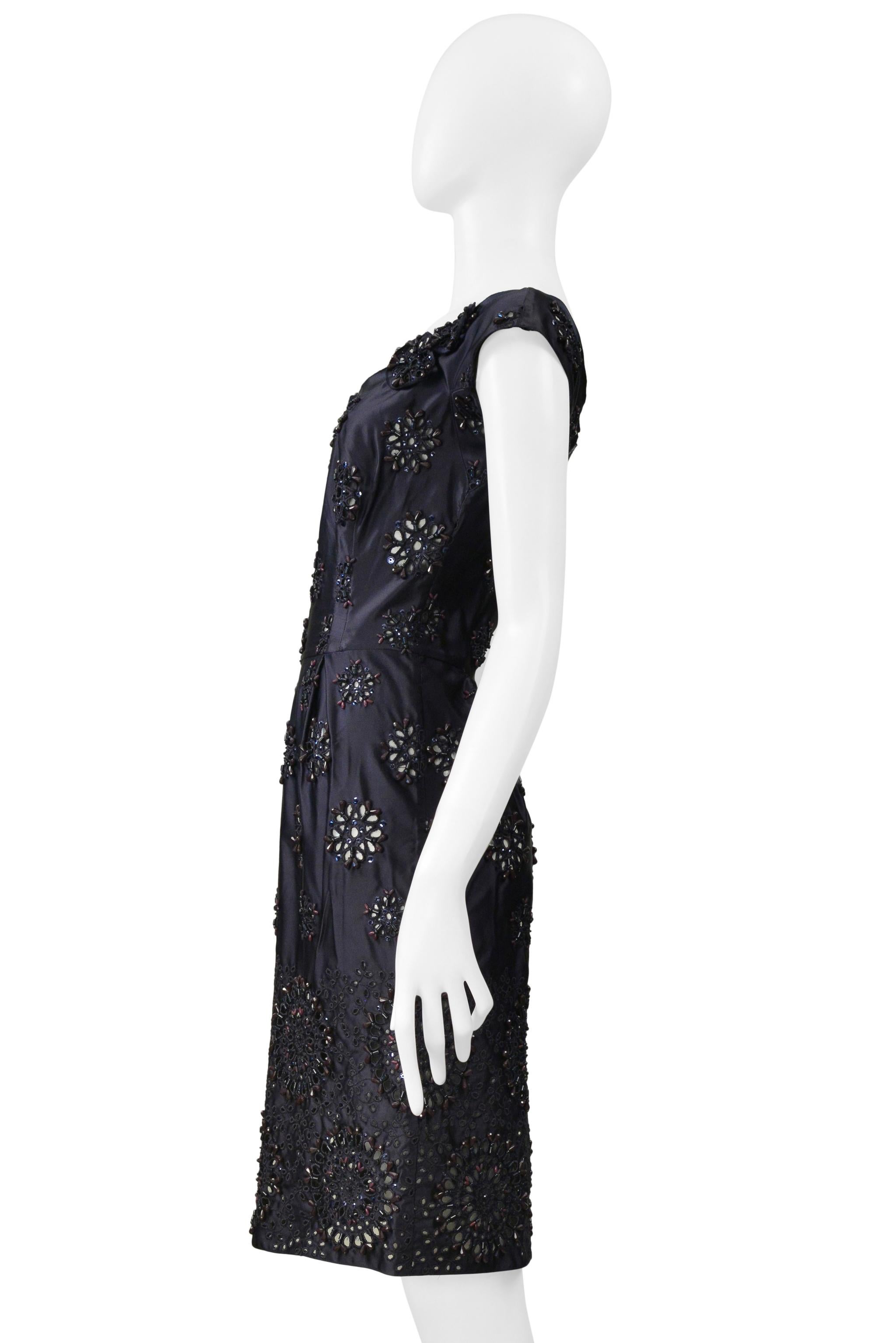 Prada Midnight Blue Taffeta Dress With Heavy Embroidery & Beading 1