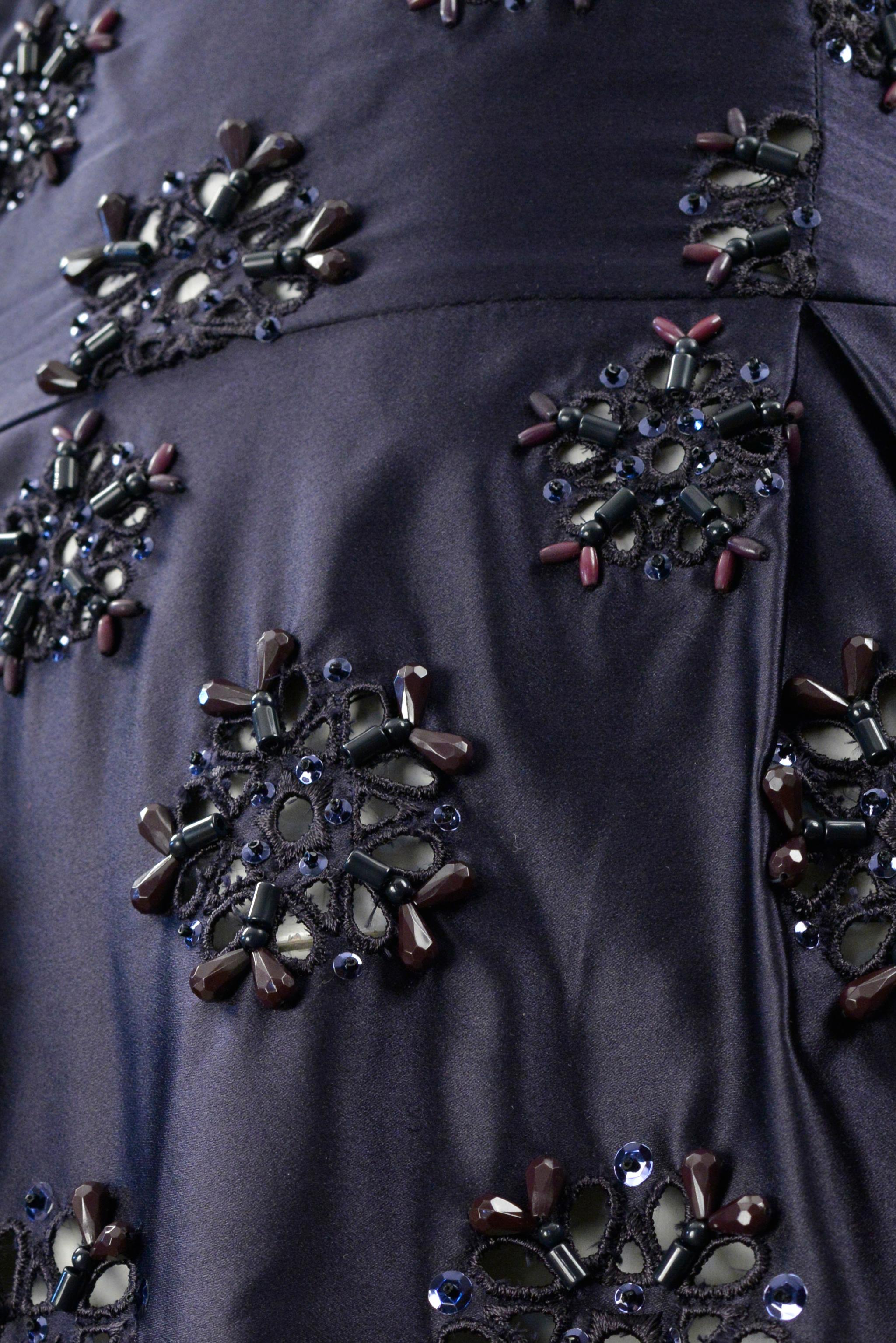 Prada Midnight Blue Taffeta Dress With Heavy Embroidery & Beading 4