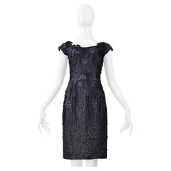 Prada Midnight Blue Taffeta Dress With Heavy Embroidery & Beading
