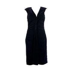 PRADA midnight blue VELVET GATHERED Sleeveless Cocktail Dress 42