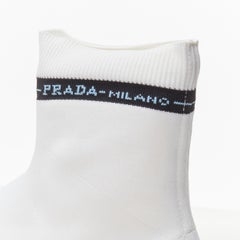 PRADA Milano black logo band white sock knit high top sneaker EU35.5