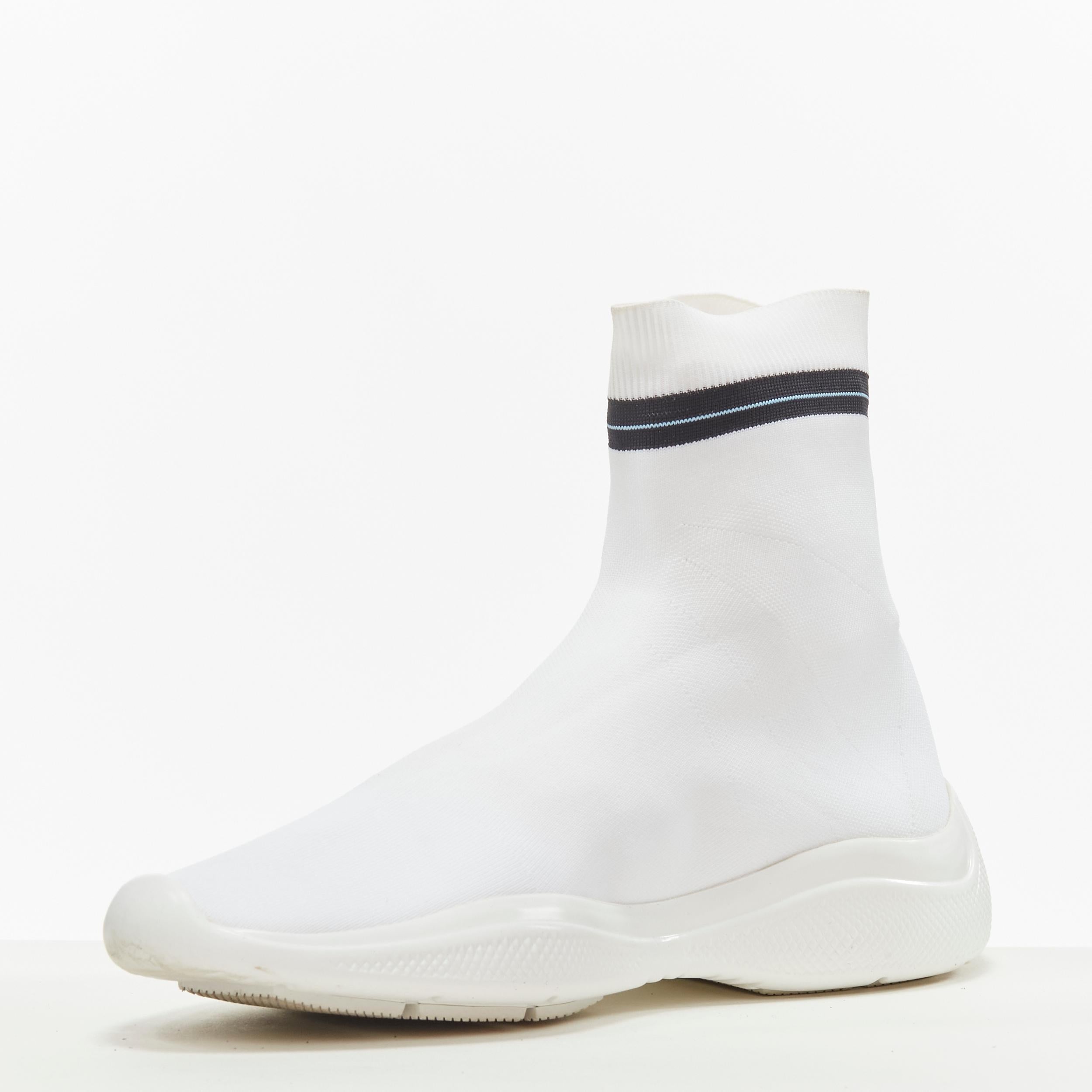PRADA Milano schwarzes Logo Band weiße Socke stricken hohe Top-Sneaker EU35.5 Damen im Angebot