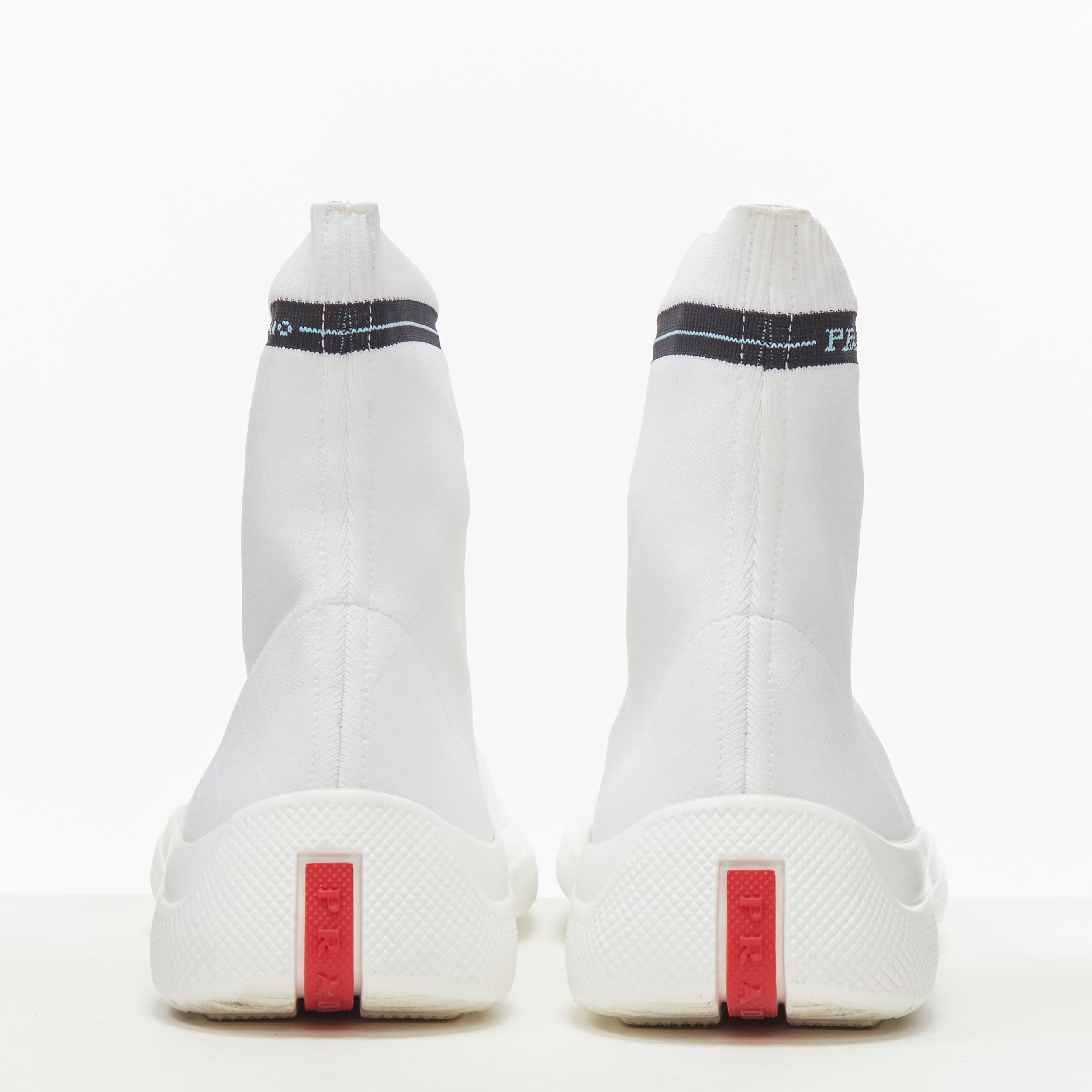 PRADA Milano schwarzes Logo Band weiße Socke stricken hohe Top-Sneaker EU35.5 im Angebot 1