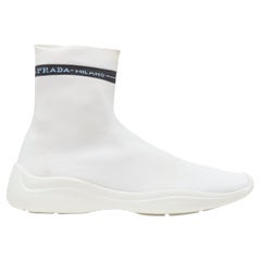 PRADA Milano black logo band white sock knit high top sneaker EU35.5