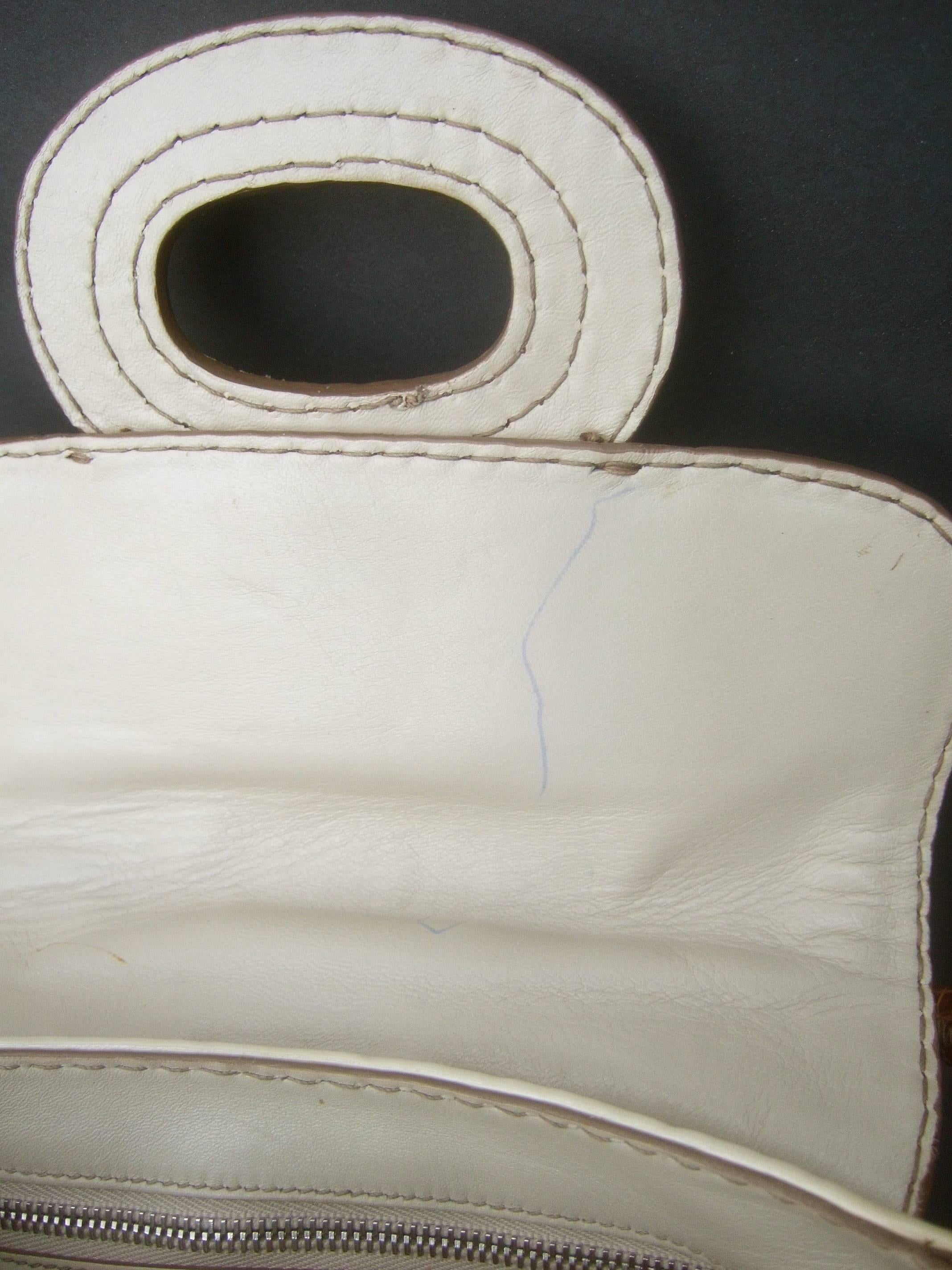 Prada Milano Tan Patent Leather Embossed Trim Handbag, circa 1990s 2