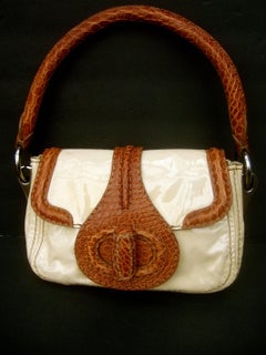Prada Milano Tan Patent Leather Embossed Trim Handbag, circa 1990s