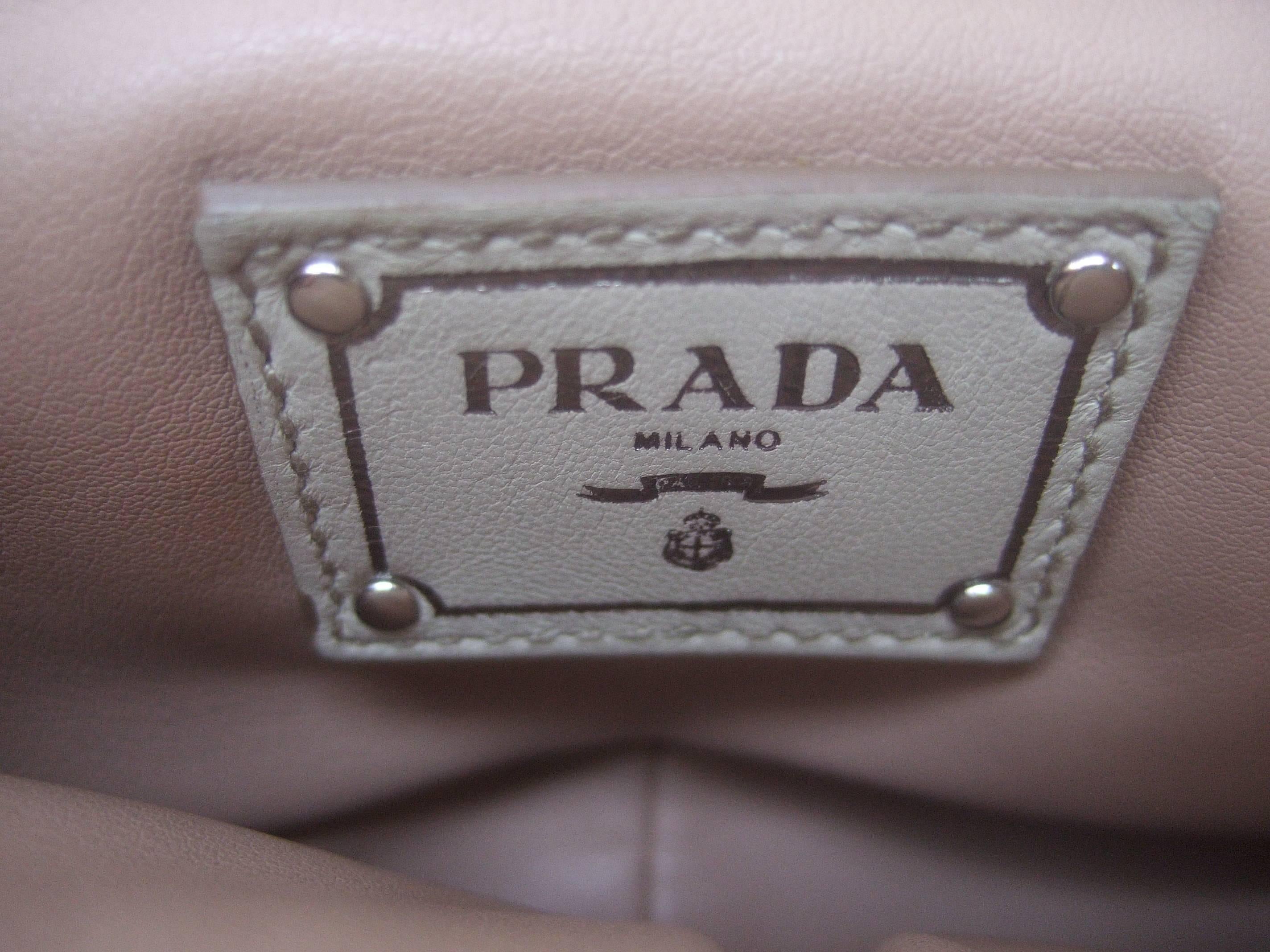 Prada Milano Tan Patent Leather Embossed Trim Handbag, circa 1990s In Fair Condition In University City, MO