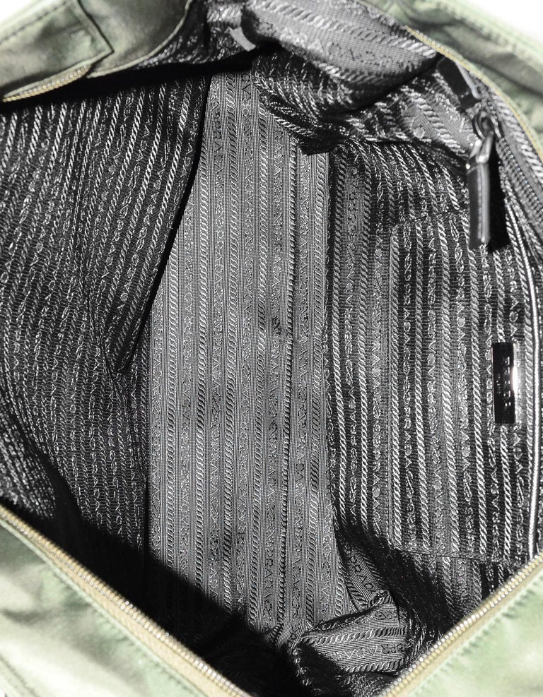 Prada Militare Green Vela Nylon/Black Leather Zip-Front Tote Bag W/ Strap  For Sale at 1stDibs