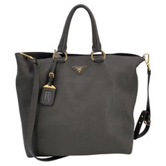 Prada Military Green Leder 2-Wege-Tasche Einkaufstasche mit Riemen