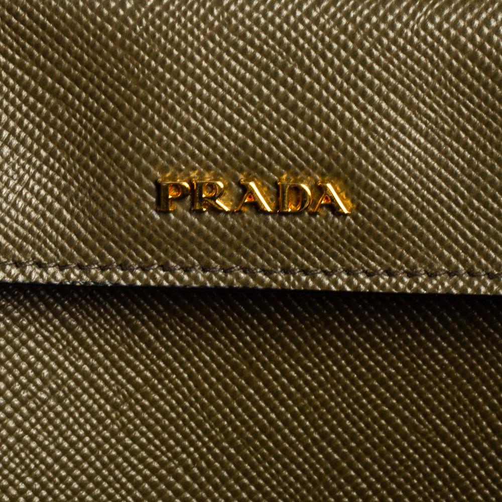 Prada Military Green Saffiano Cuir Leather Large Double Handle Tote 5