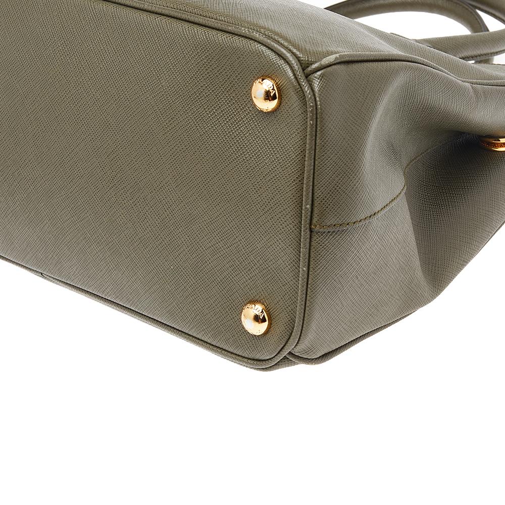 Prada Military Green Saffiano Lux Leather Small Double Zip Tote 1