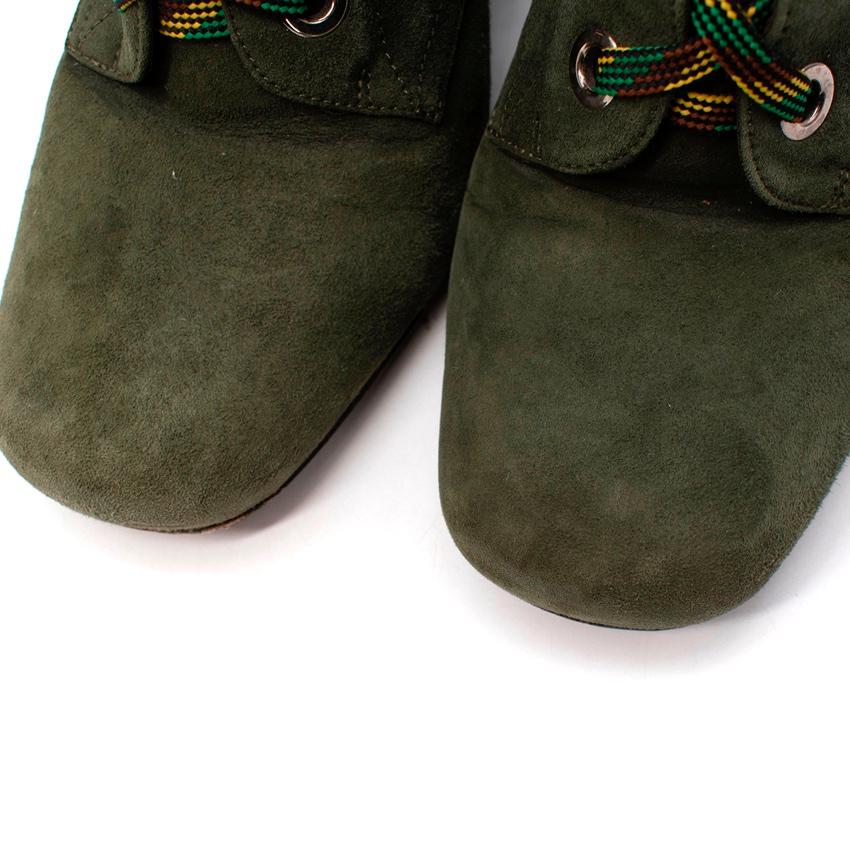Black Prada Military Green Suede Lace-Up Ankle Boots For Sale