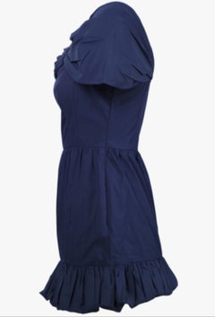 Prada Mini Blue Dress with Off-the-Shoulder Neckline and Ruffled Hem- '10s