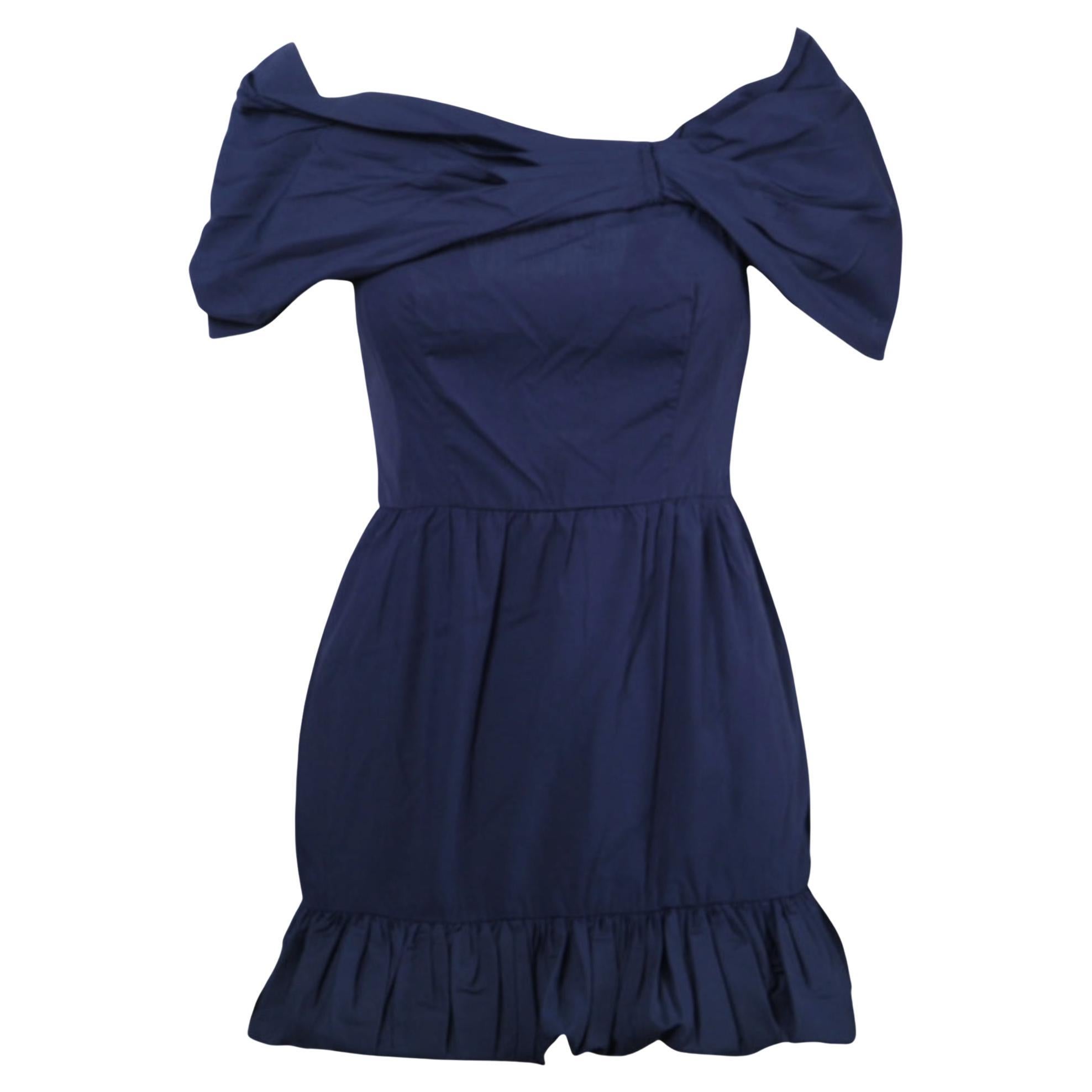 Pre-owned Prada Mini Blue Dress With Off-the-shoulder Neckline And Ruffled Hem- '10s