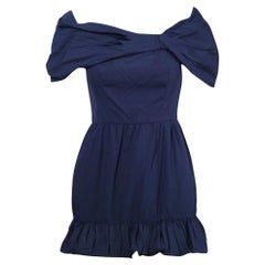 Prada Mini Blue Dress with Off-the-Shoulder Neckline and Ruffled Hem- '10s