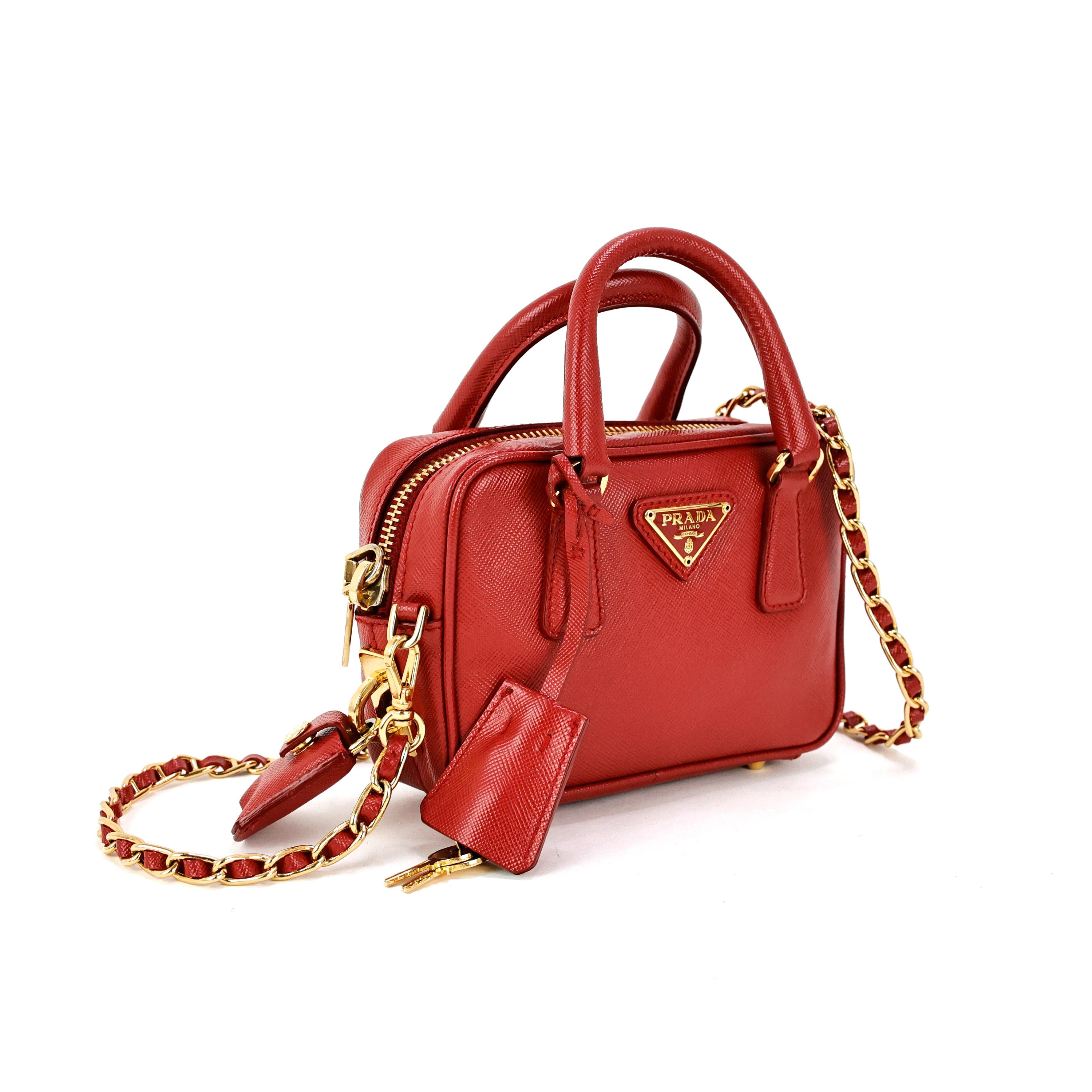 Red Prada Mini Galleria in saffiano leather For Sale