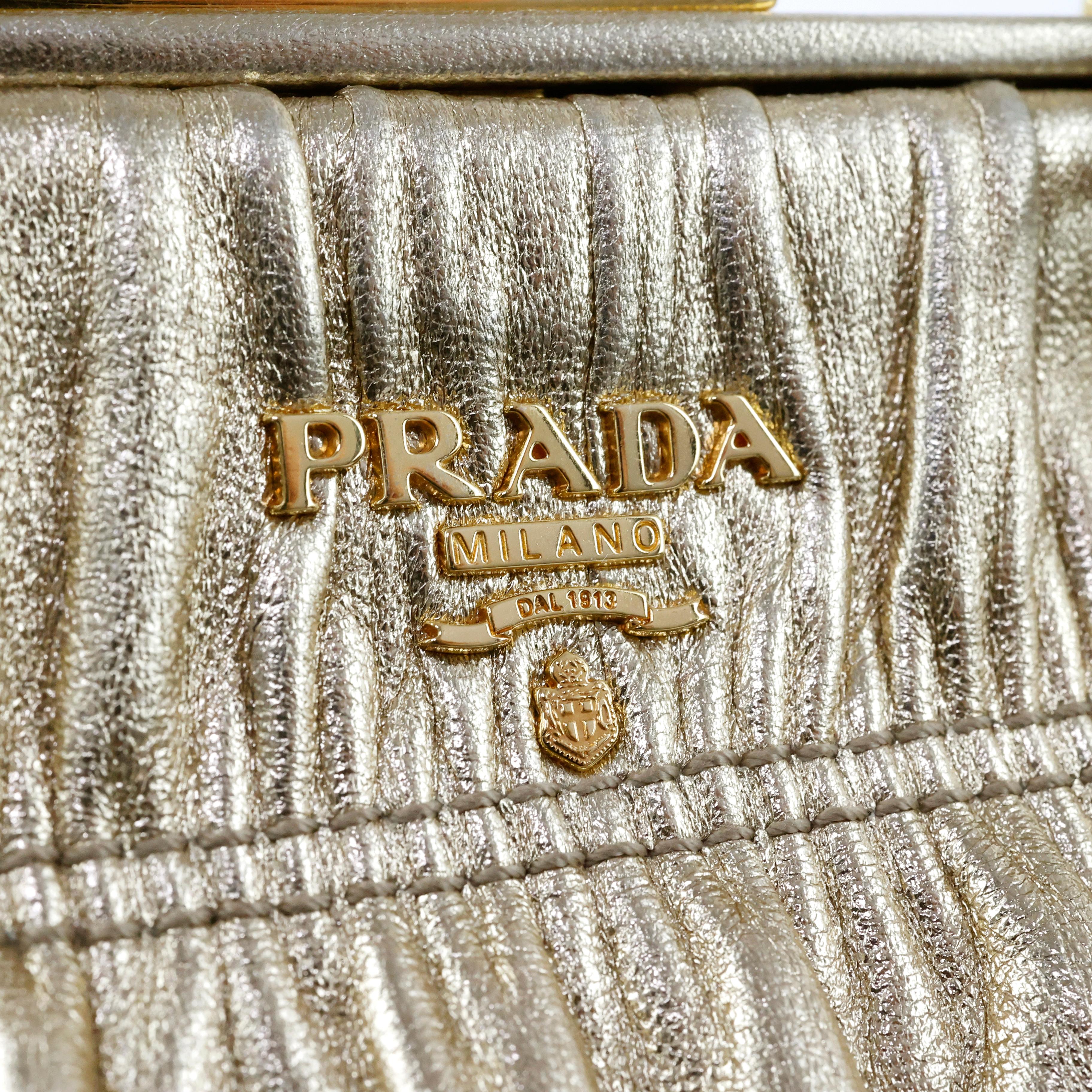Prada Mini Matelasse Gold leather Bag For Sale 3