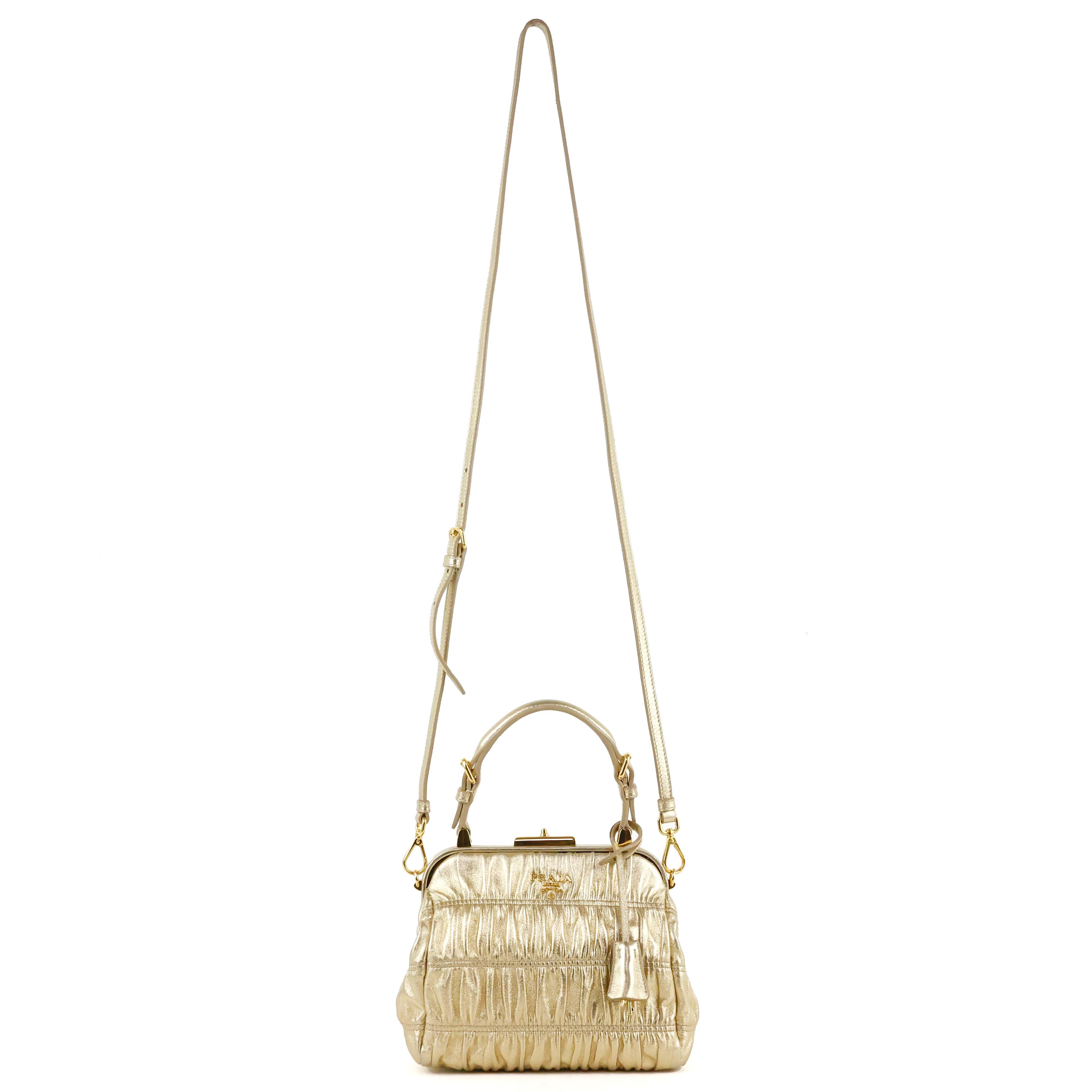 Prada Mini Matelasse Gold leather Bag For Sale 5