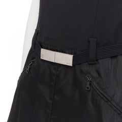 PRADA minimal black metal buckle belted nylon A-line skirt dress S