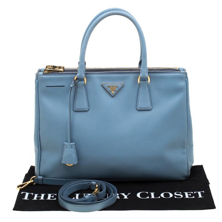 Prada Mint Blue Saffiano Lux Leather Medium Double Zip Tote For Sale at  1stDibs