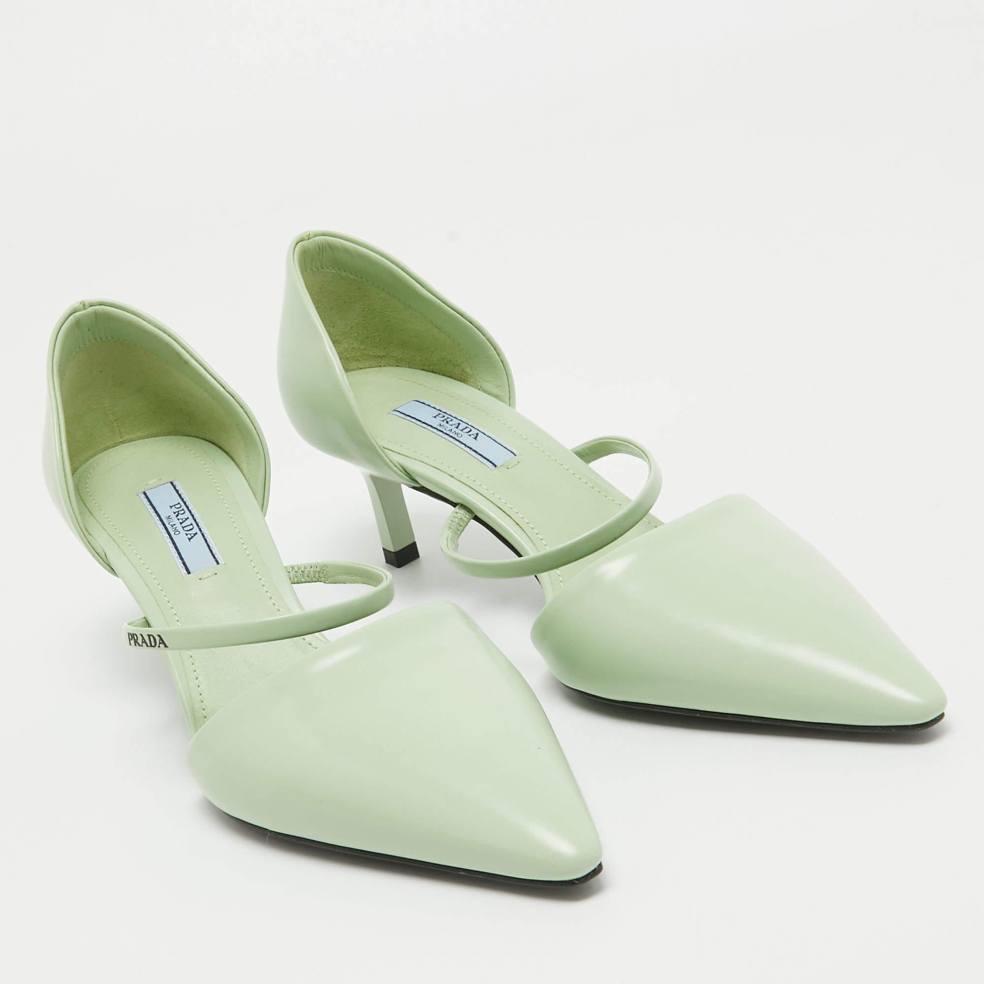 Gray Prada Mint Green Leather Mary Jane D'orsay Pumps Size 37
