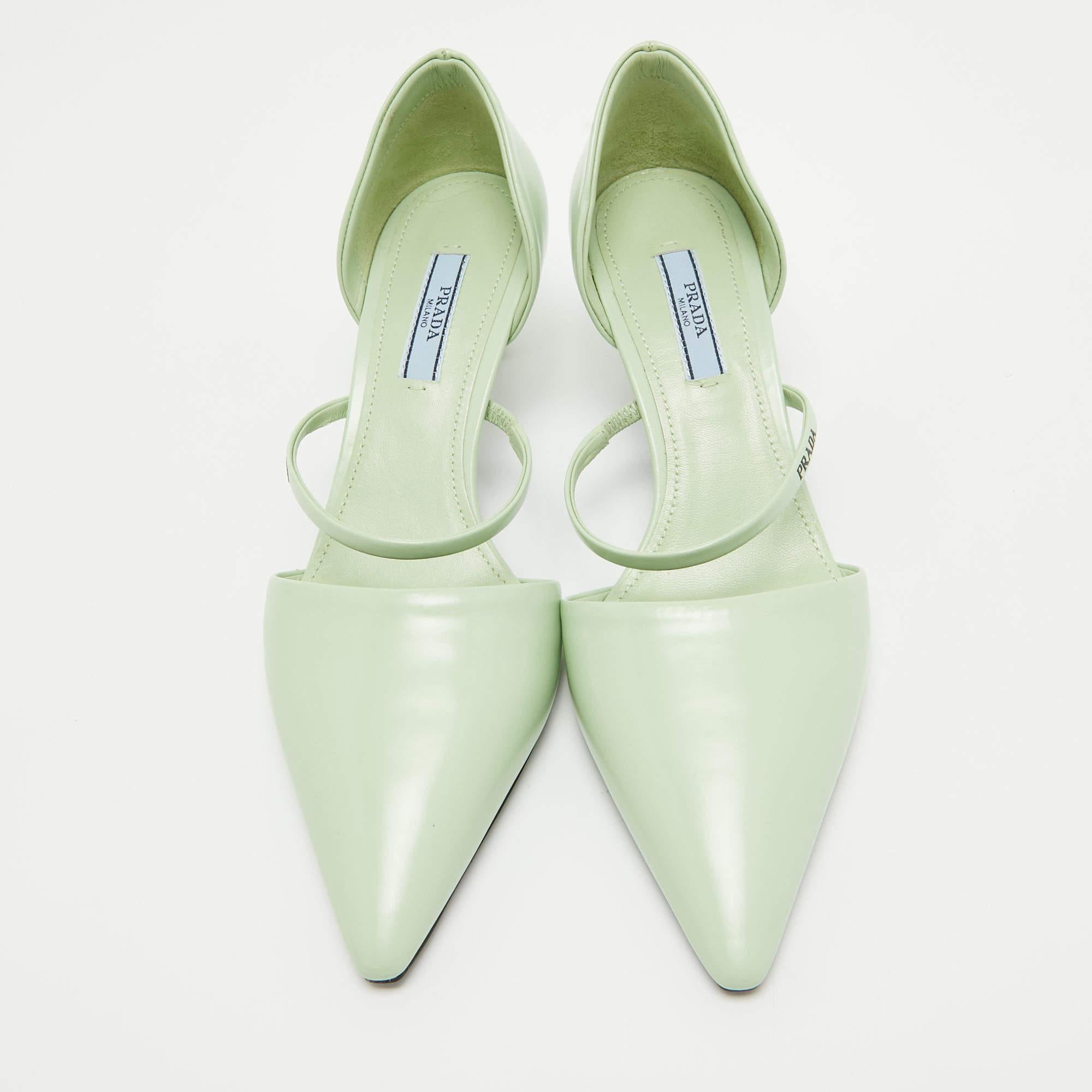 Women's Prada Mint Green Leather Mary Jane D'orsay Pumps Size 37