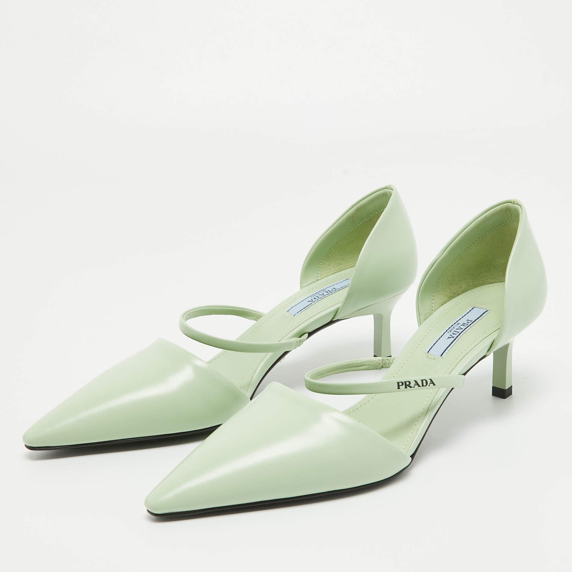 Prada Mint Green Leather Mary Jane D'orsay Pumps Size 37 1