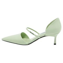 Prada Mint Green Leather Mary Jane D'orsay Pumps Size 37