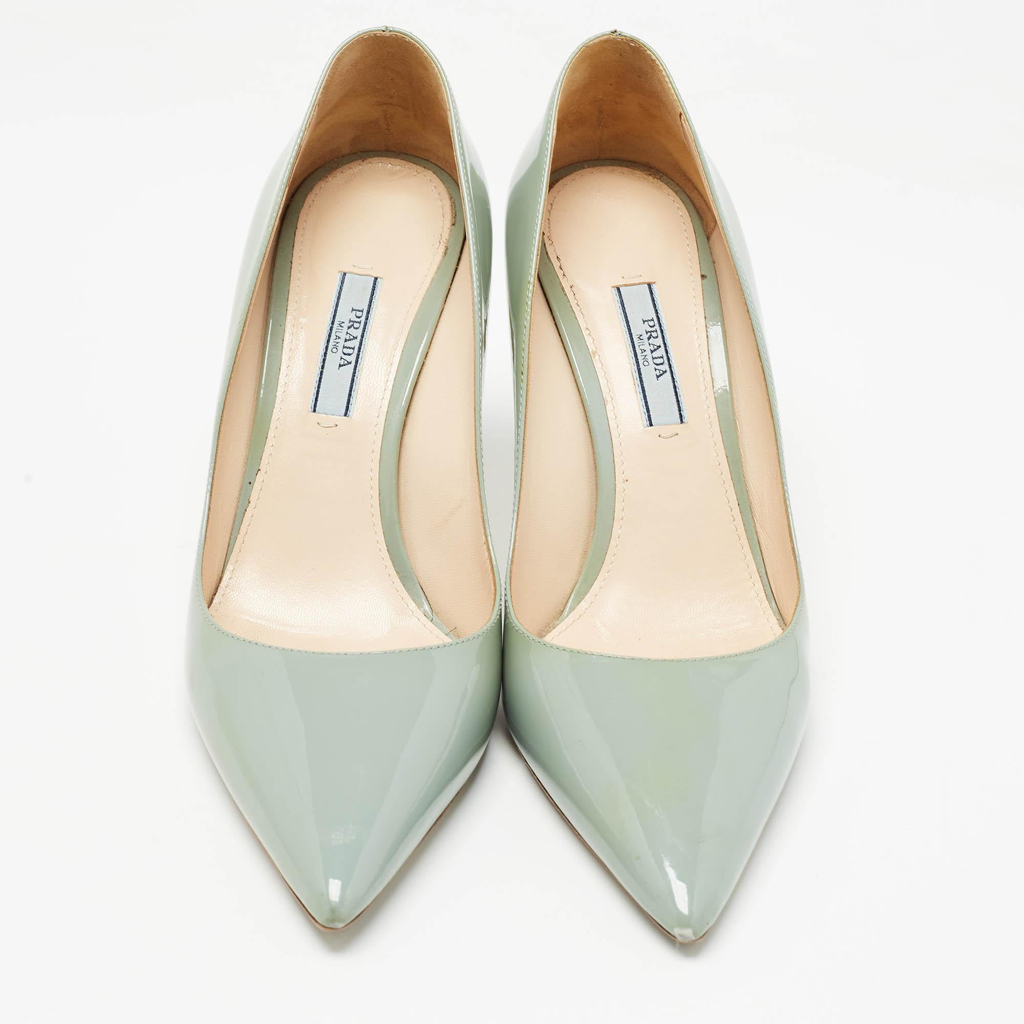 Beige Prada Mint Green Patent Leather Pointed Toe Pumps Size 38
