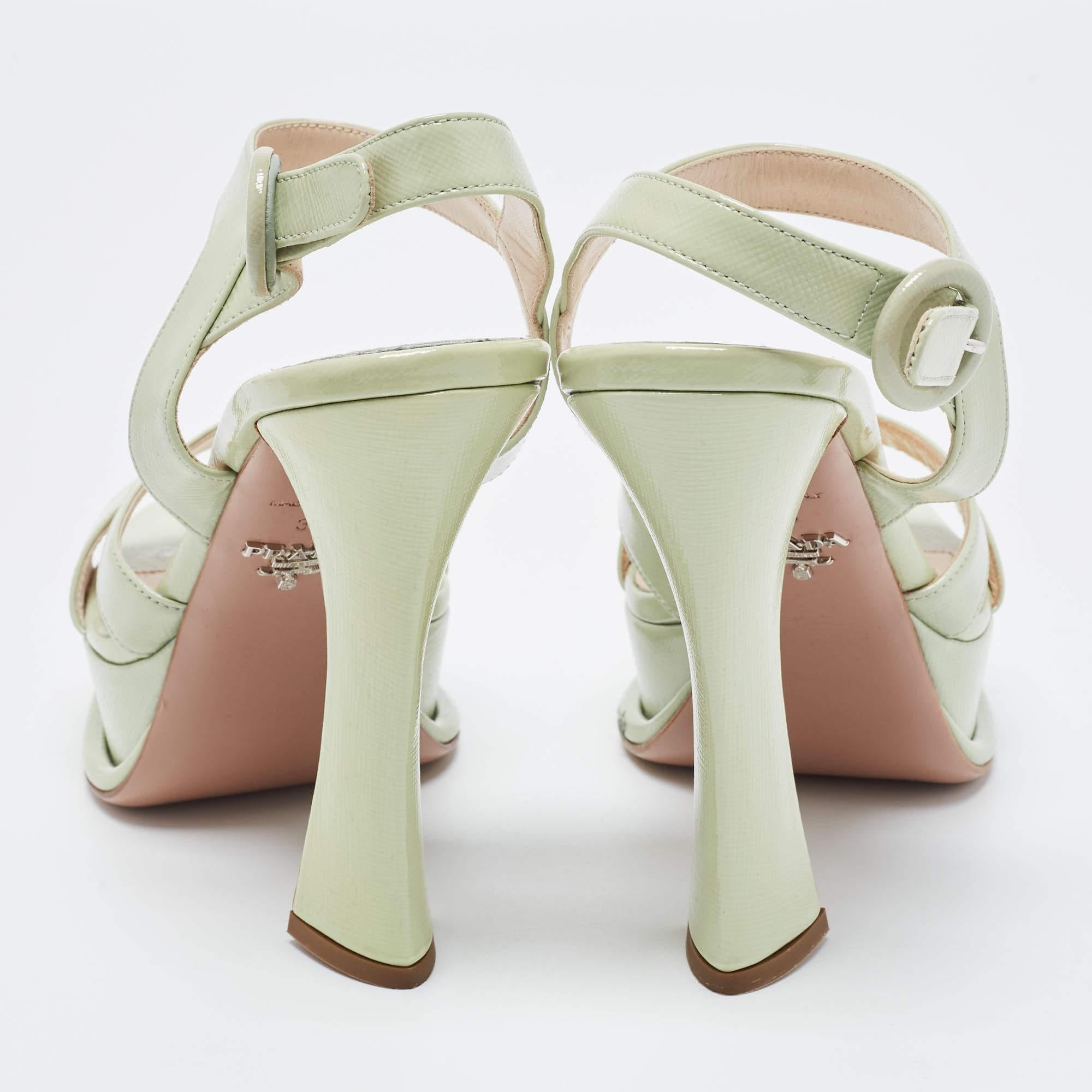 Prada Mint Green Saffiano Leather Platform Ankle Strap Sandals Size 39 3