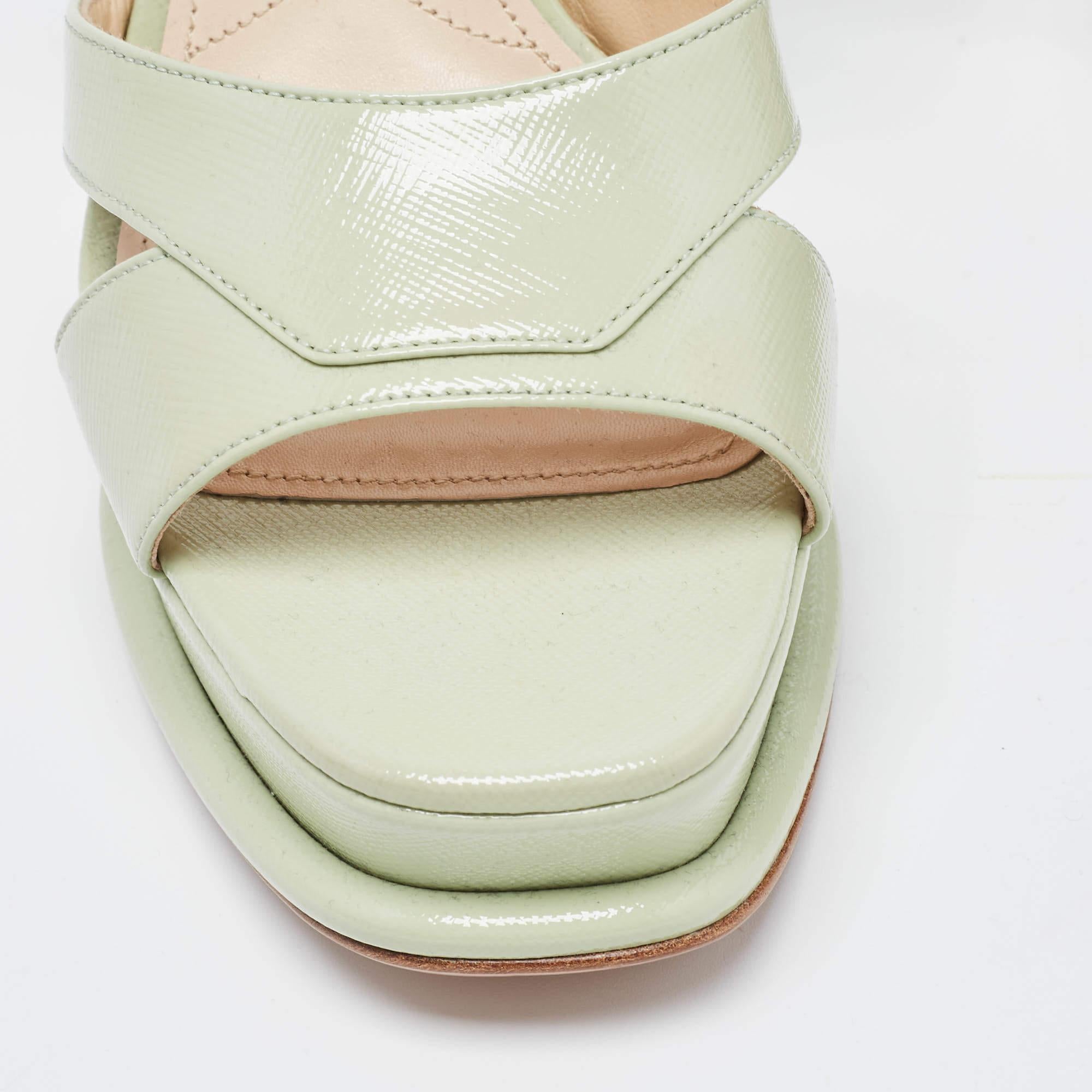 Prada Mint Green Saffiano Leather Platform Ankle Strap Sandals Size 39 4