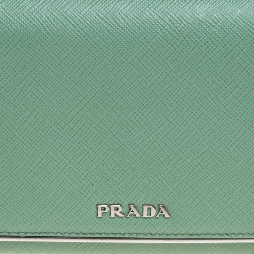 Gray Prada Mint Green Saffiano Leather Wallet On Chain