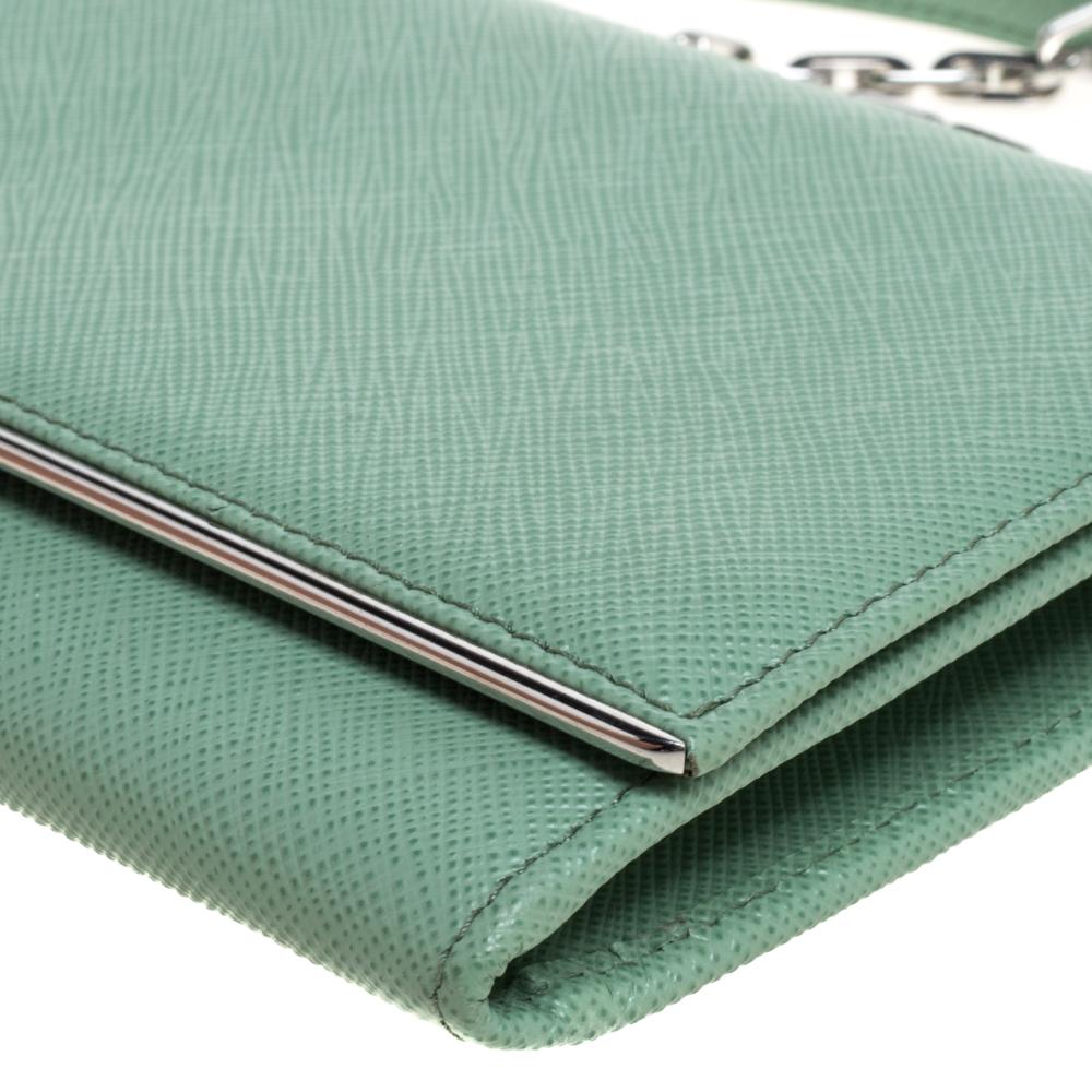 Women's Prada Mint Green Saffiano Leather Wallet On Chain