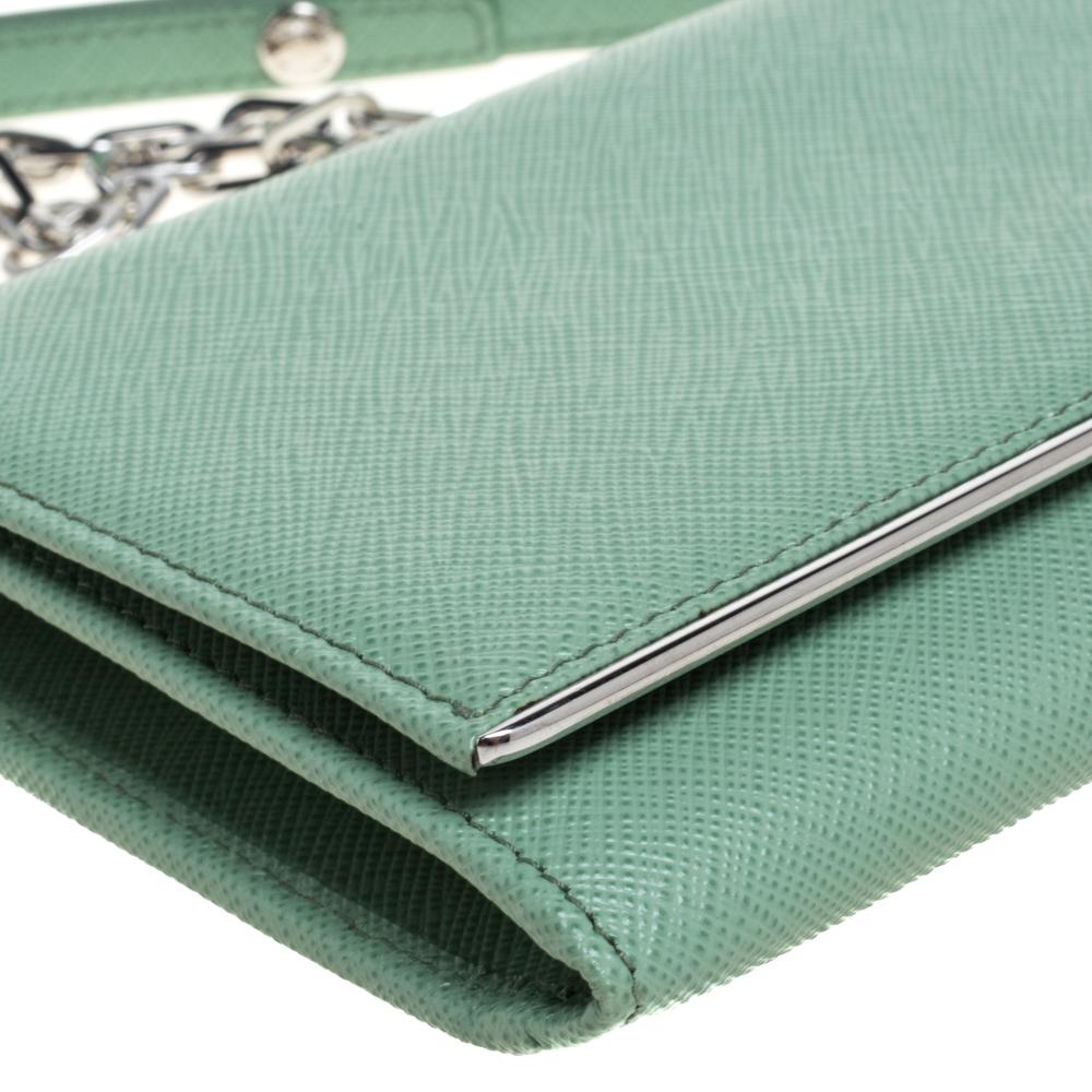 Prada Mint Green Saffiano Leather Wallet On Chain 1