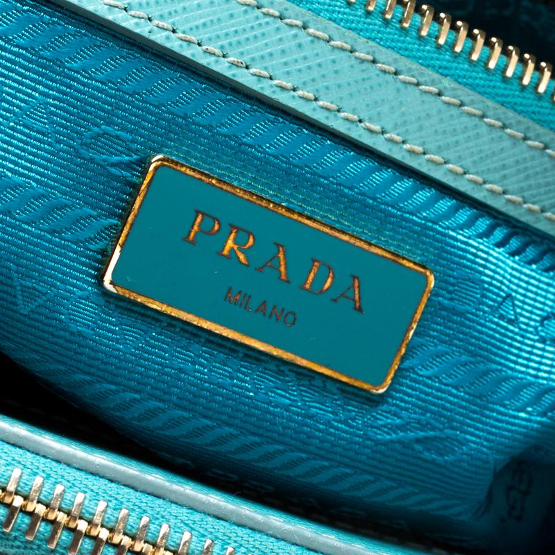 Prada Mint Green Saffiano Lux Leather Mini Double Zip Tote 3