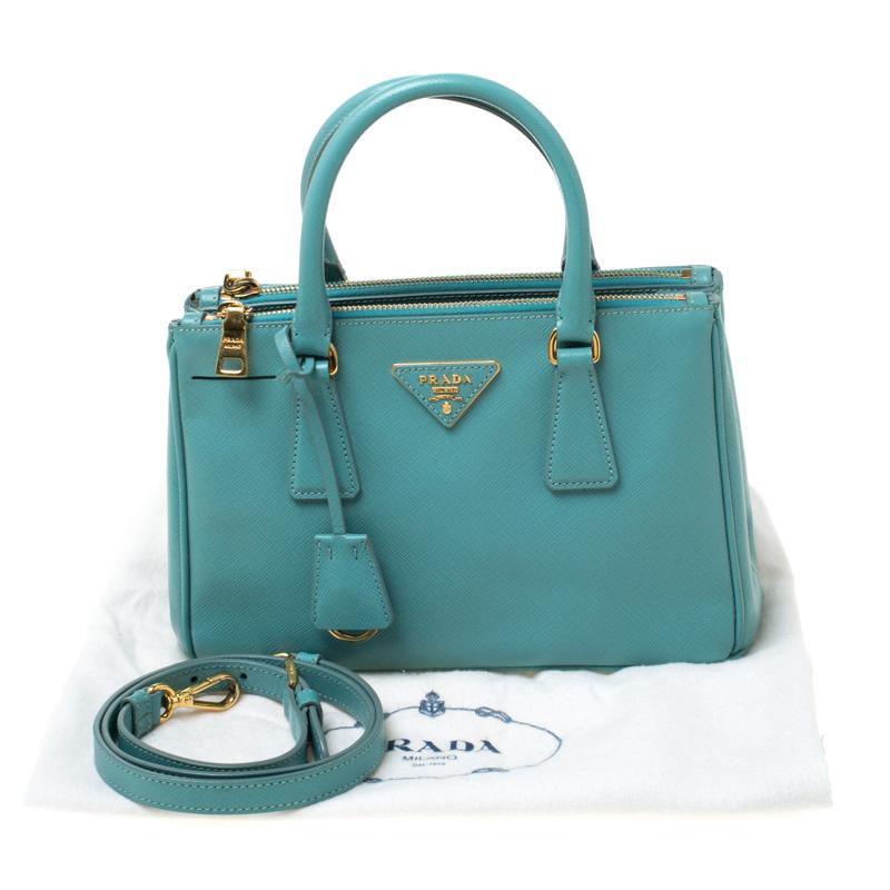 Prada Mint Green Saffiano Lux Leather Mini Double Zip Tote 5