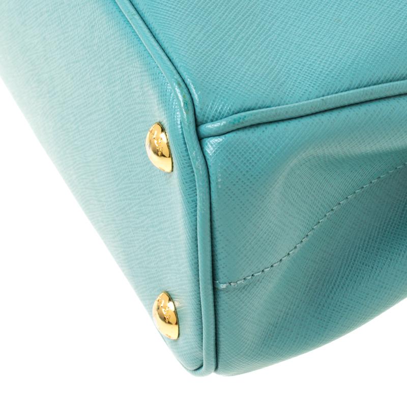 Women's Prada Mint Green Saffiano Lux Leather Mini Double Zip Tote