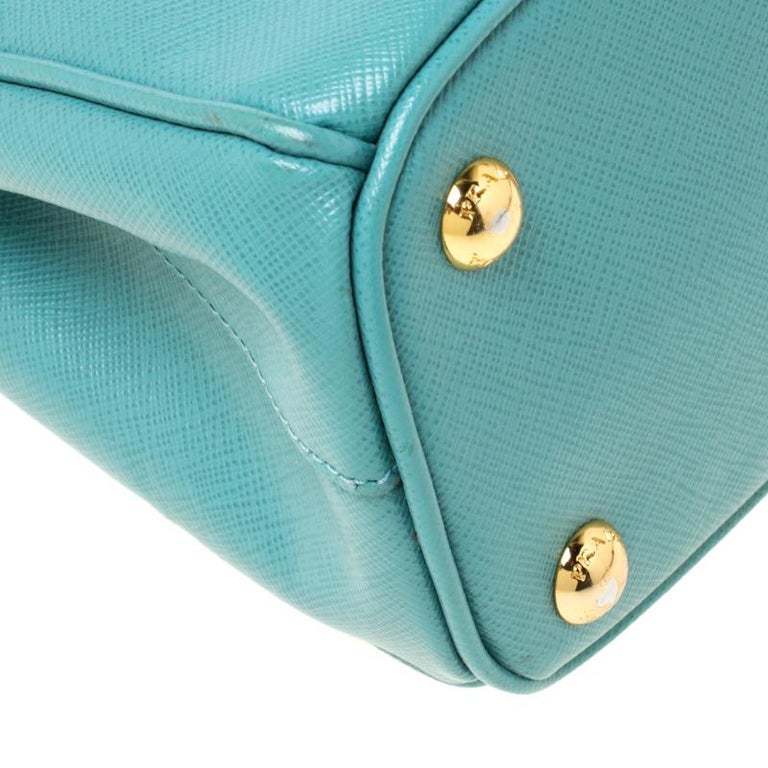 Prada Mint Green Saffiano Lux Leather Mini Double Zip Tote For Sale at ...