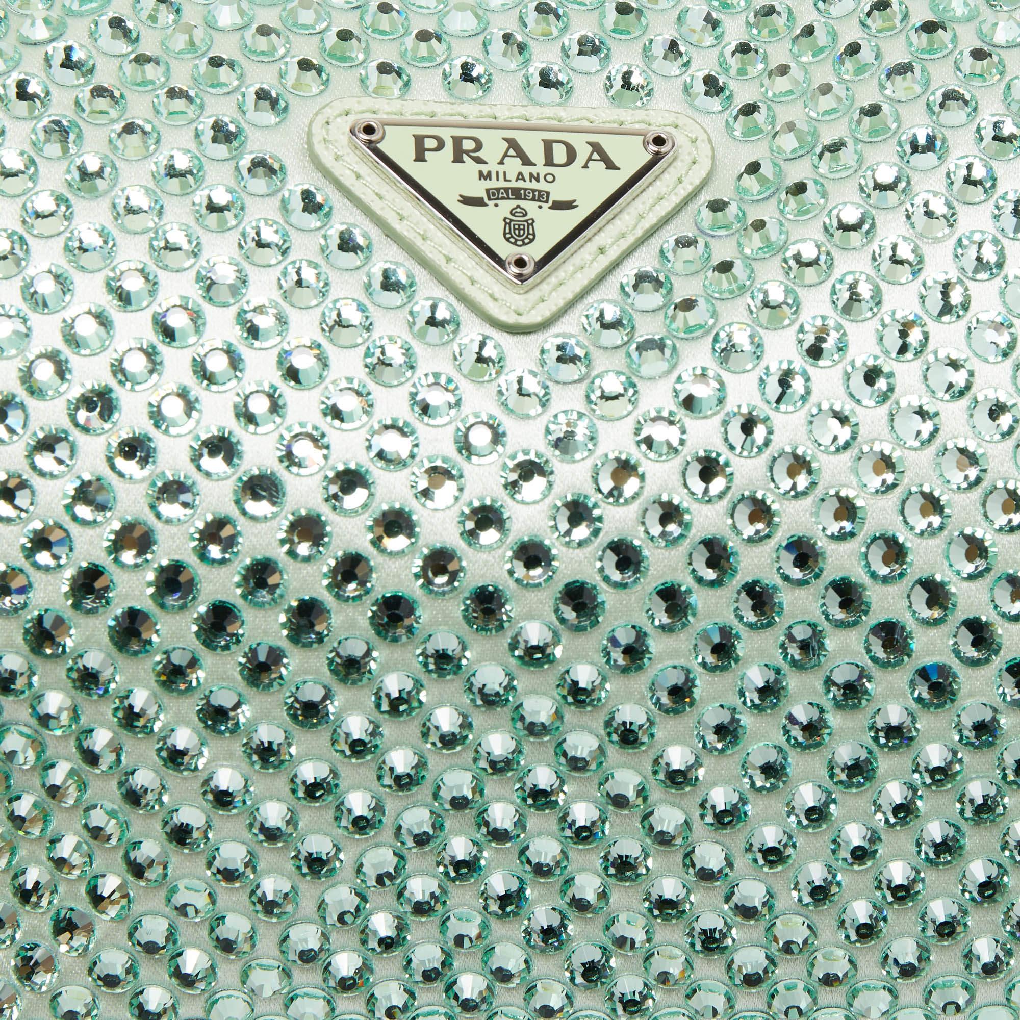 Prada Mint Green Satin Crystals Re-Edition 2000 Baguette Bag 4