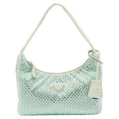 Prada Mint Green Satin Crystals Re-Edition 2000 Baguette Bag