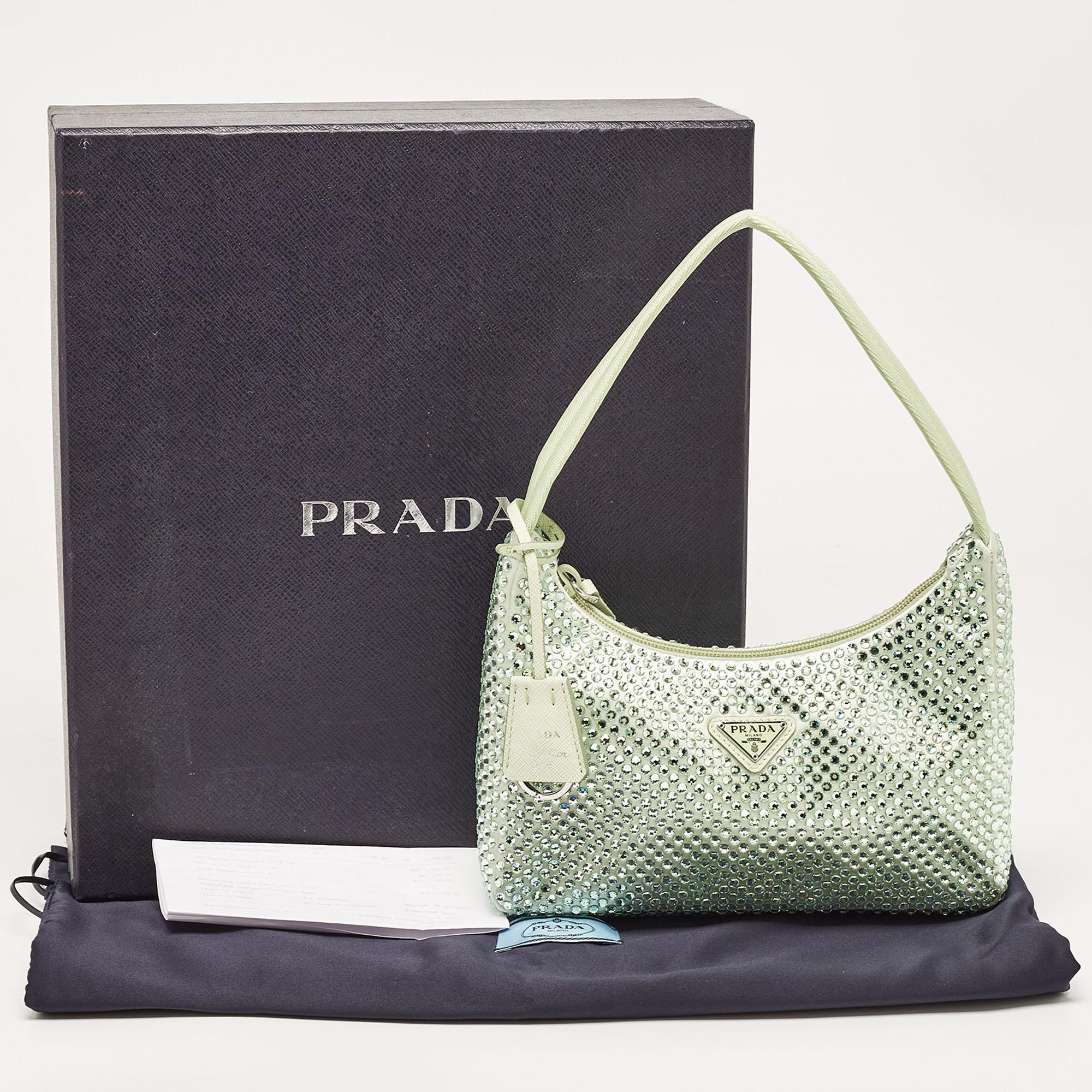 Prada Mint Green Satin Mini Crystal Studded Re-Edition 2000 Shoulder Bag 6