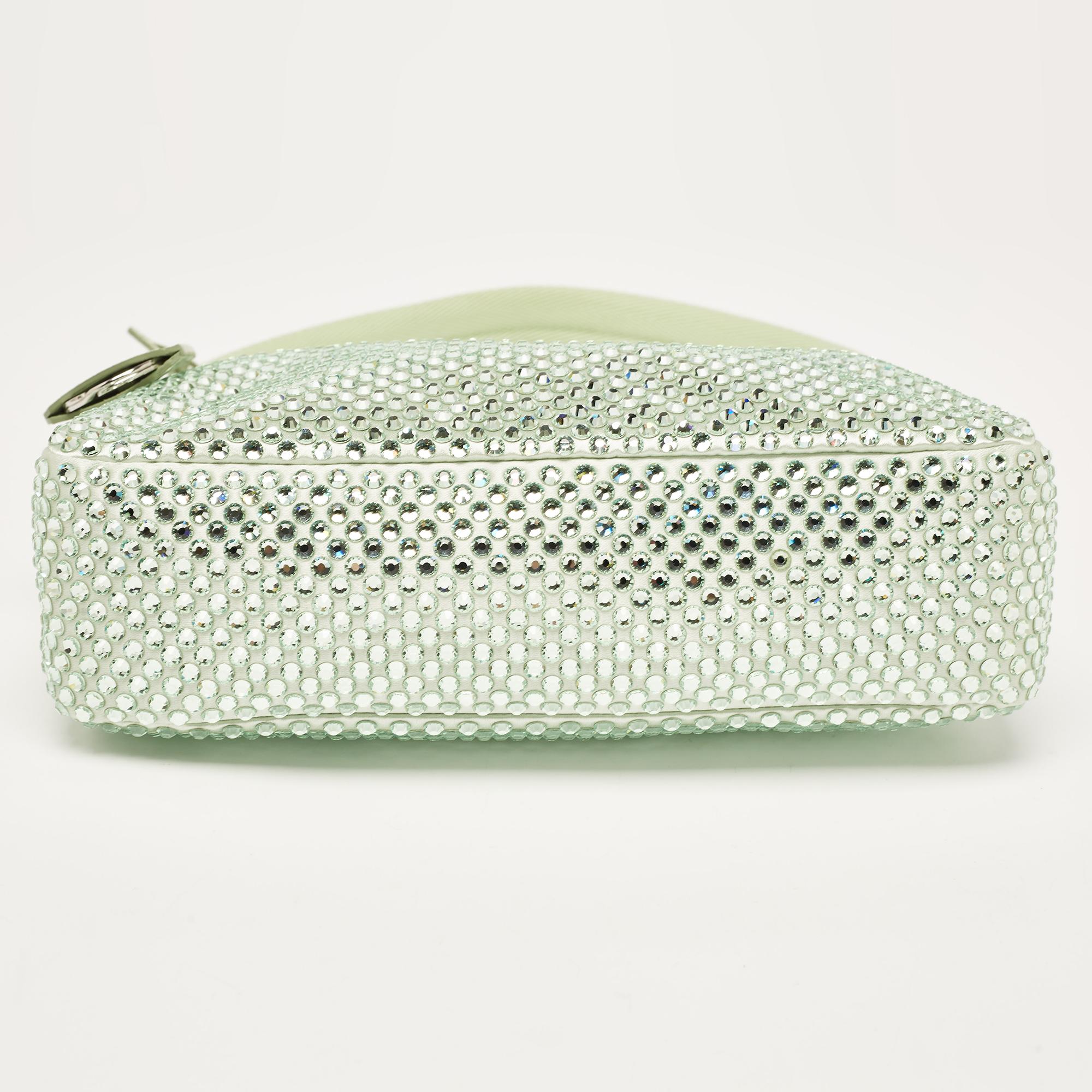 Women's Prada Mint Green Satin Mini Crystal Studded Re-Edition 2000 Shoulder Bag