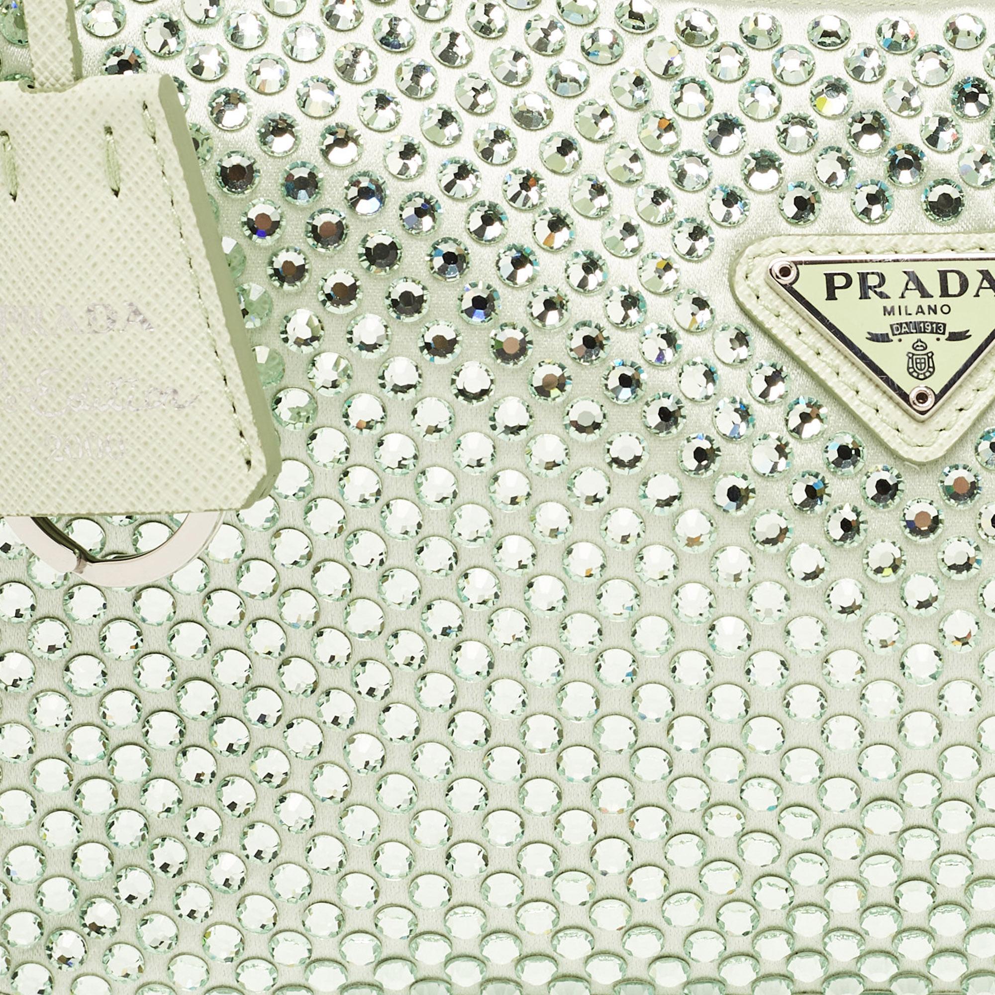 Prada Mint Green Satin Mini Crystal Studded Re-Edition 2000 Shoulder Bag 3
