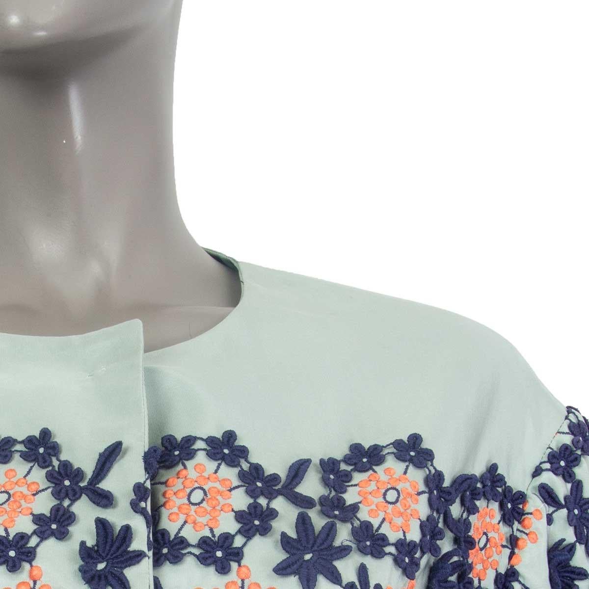 Women's PRADA mint green silk FLOWER BEADED Jacket 44 L For Sale