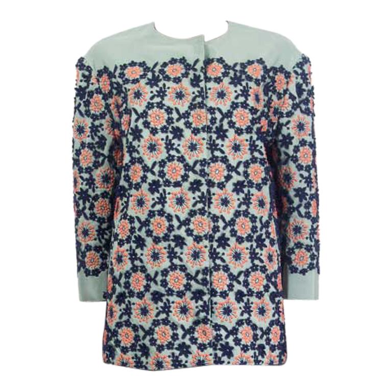 PRADA mint green silk FLOWER BEADED Jacket 44 L For Sale at 1stDibs